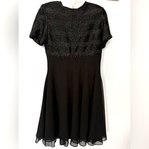 VTG Laurence Kazar Black Beaded Fit to Flare Chiffon Special Occasion Dress